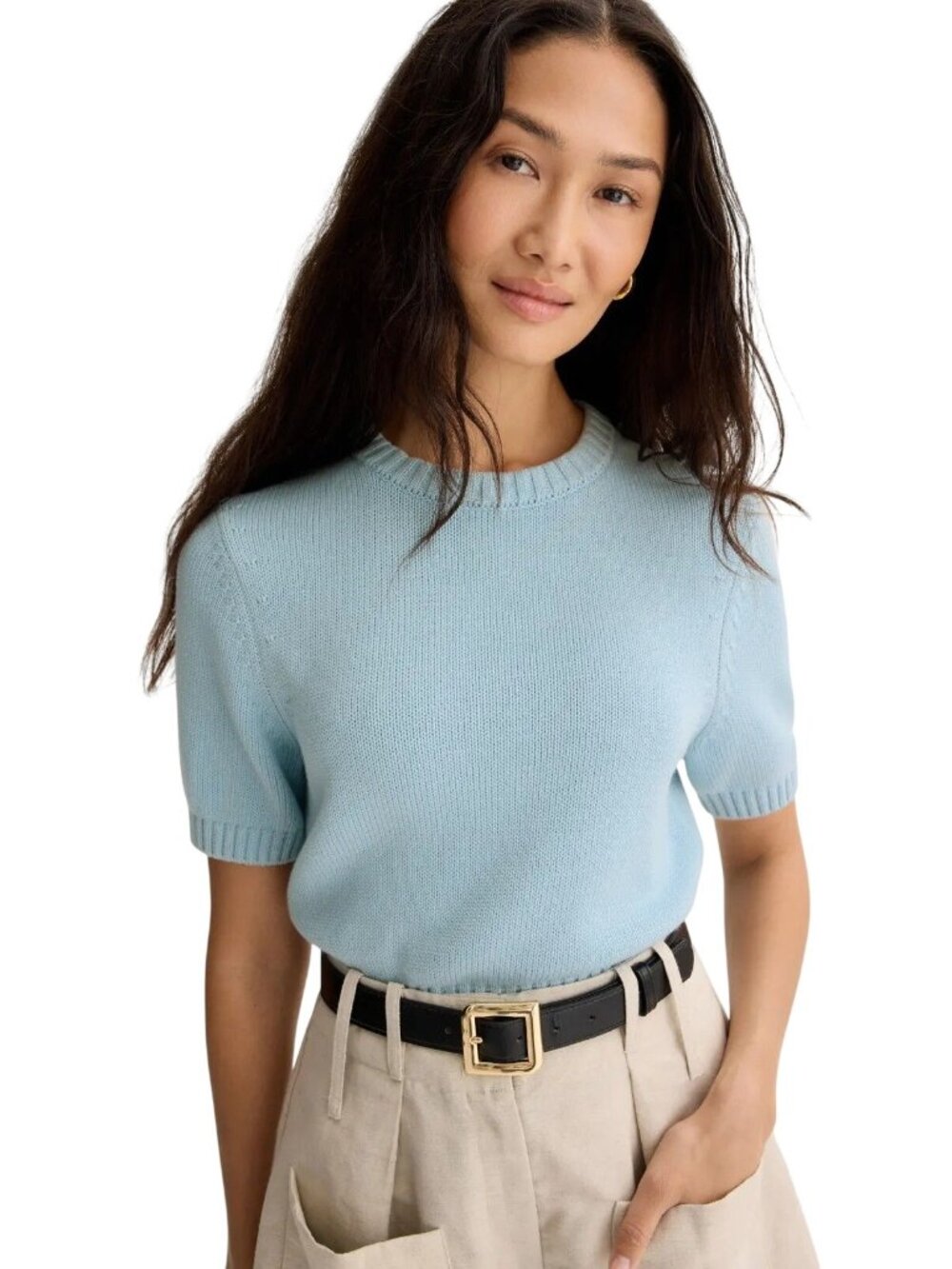 Toccin Blue Elsie Short Sleeve Sweater in Small Womens Knit Top